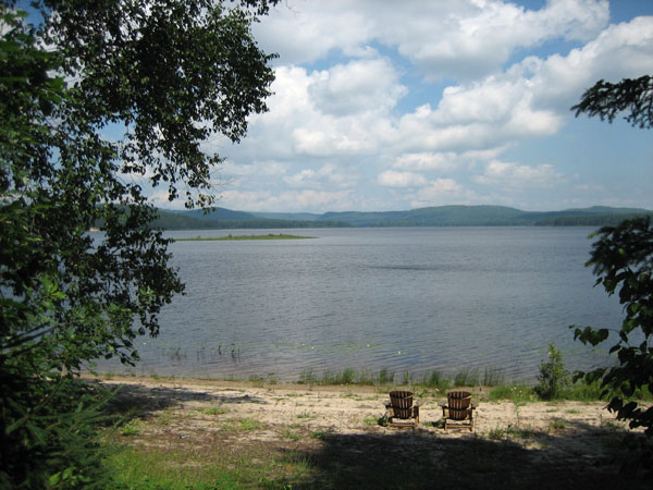 The beach at the Algonquin Radio Observatory House with a view down Lake Travers
