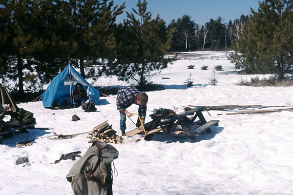 winter camping at Mew Lake Algonquin Park  1976 March