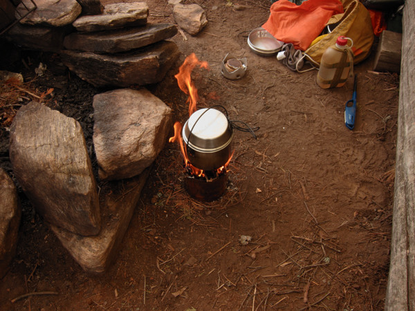 making tea on my Littlbug Stove on small island campsite on Catfish Lake in Algonquin Park
