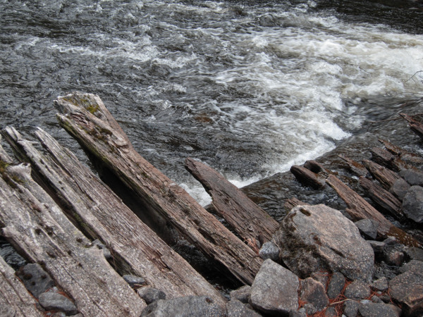 logging dam at outflow of Catfish Lake into Narrowbag Lake in Algonquin Park