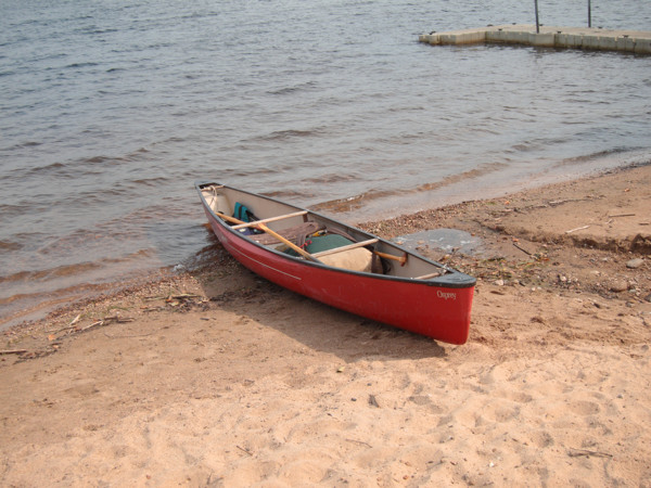 canoe on beach at Brent on Cedar Lake in Algonquin Park