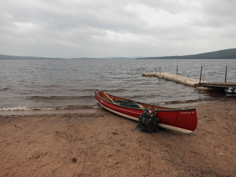 Unloading the canoe on the beach at Brent on Cedar Lake in Algonquin Park