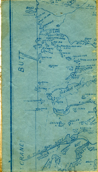 segment of 1908 Map of Algonquin Park by W.D.M. Bell, M.D.