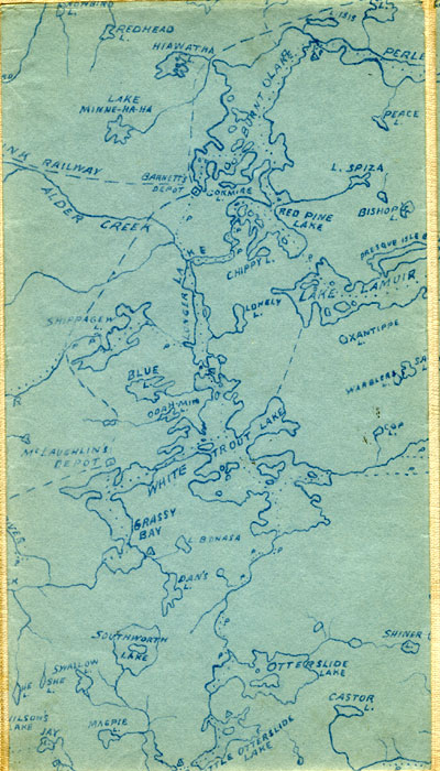 segment of 1908 Map of Algonquin Park by W.D.M. Bell, M.D.
