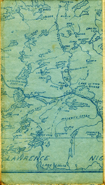 segment of 1908 Map of Algonquin Park by W.D.M. Bell, M.D.