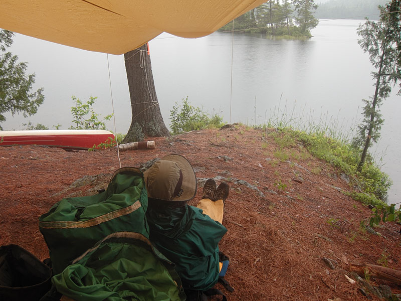 waiting out the rain on Laurel Lake in Algonquin Park