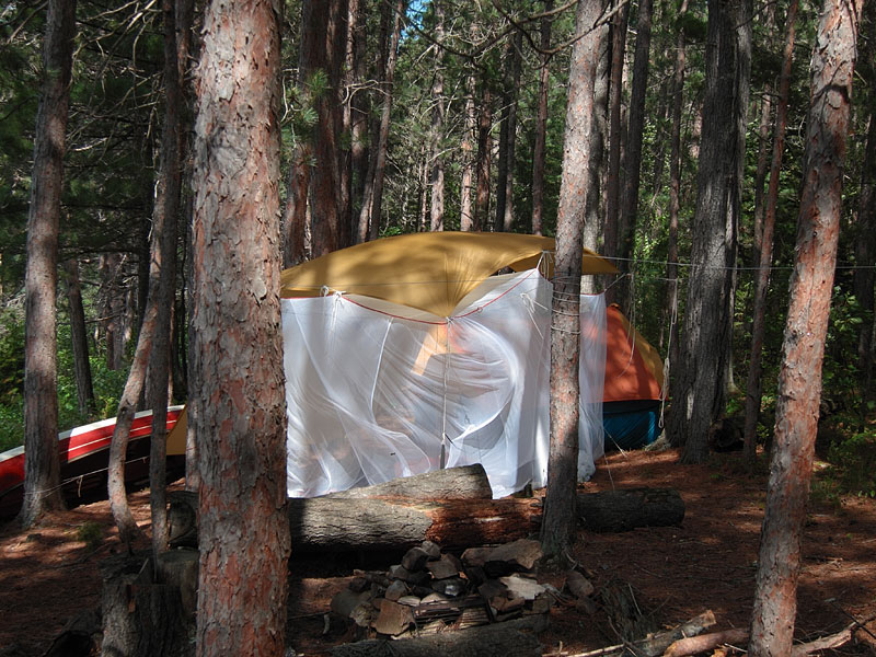 Bug net blowing in the wind on Carcajou Lake in Algonquin Park