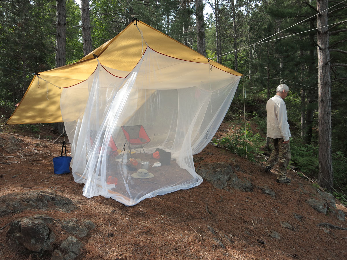 Bug net setup on Laurel Lake in Algonquin Park