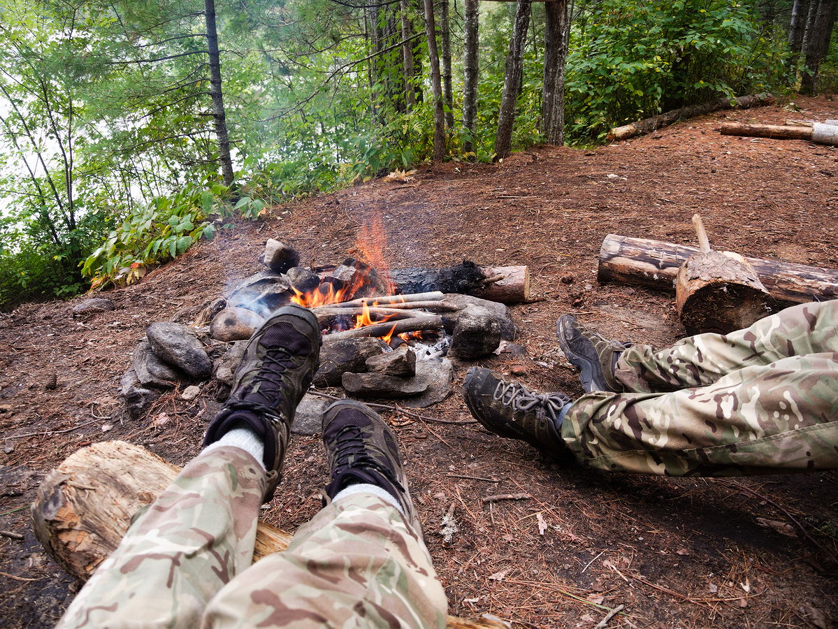 Drying our feet back at camp on Whitson Lake in Algonquin Park