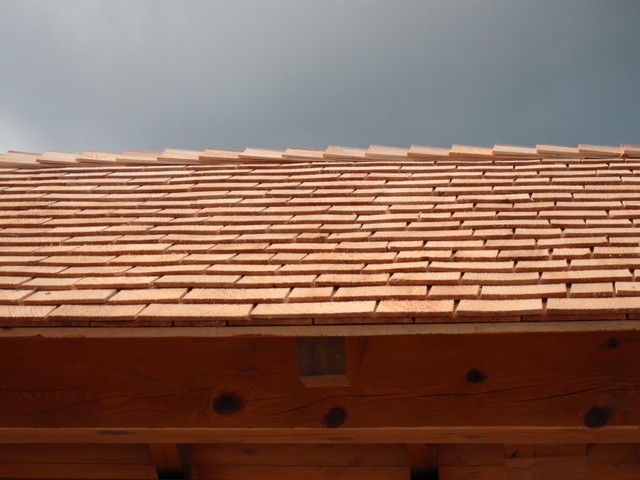 roof of picnic shelter along the reconstructed Deep River waterfront