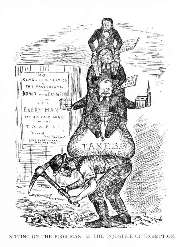 J.W. Bengough cartoon: Sitting On The Poor Man