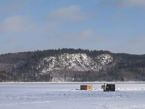 Ice fishing huts at Balmers Bay
