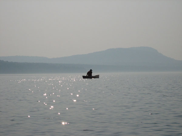 Solo canoeist on Ottawa River near Deep River