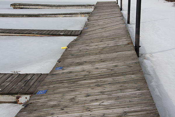 ice bound dock at the Deep River Marina on the Ottawa River