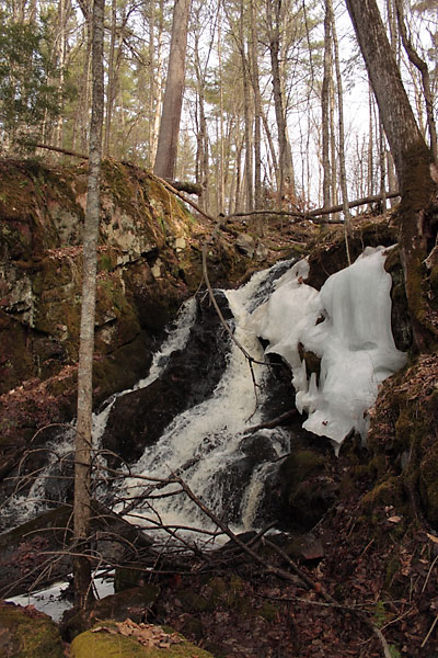 waterfall and ice along the Achray Road in Algonquin Park