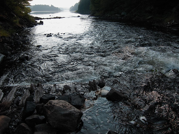 old logging dam where Catfish Lake empties into Narrowbag Lake along the Petawawa River in Algonquin Park