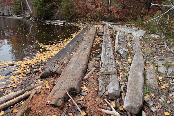 Components of an old log boom on the beach at Driftwood Park on the Ottawa River
