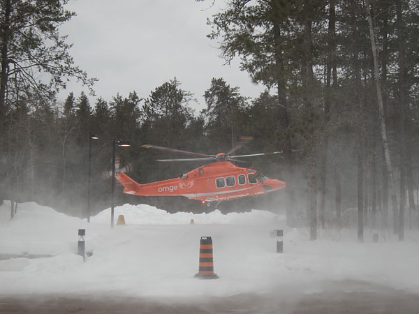 Ornge air ambulance leaving Deep River Hospital