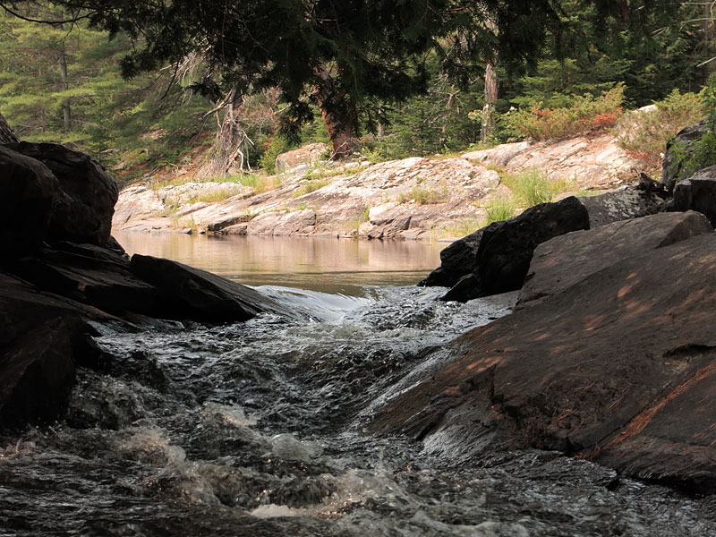 Highfalls channel of Barron River drops into Highfalls Lake in Algonquin Park